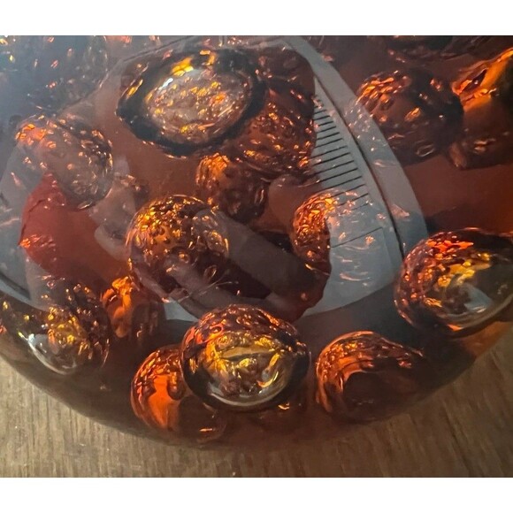 XLG VINTAGE MURANO ART GLASS BROWN PAPERWEIGHT FORCED BUBBLES 1960s Dark Amber - Picture 3 of 5